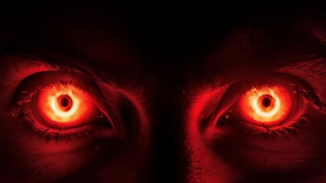 Glowing red devil eyes graphic from the Maker Faire Shenzhen helmet